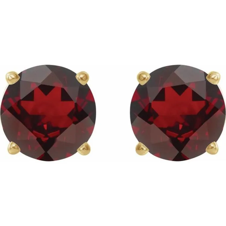 14K Yellow 8 mm Natural Mozambique Garnet Stud Earrings