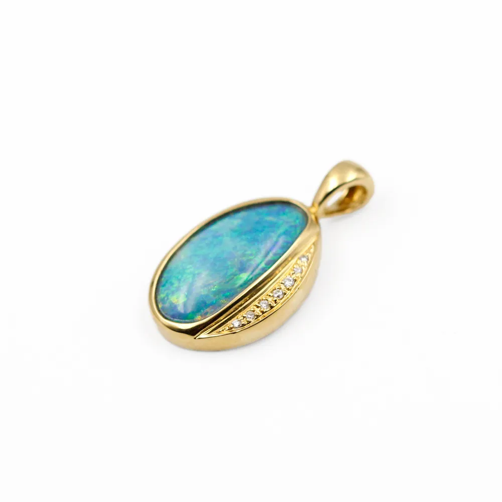 14K Yellow Gold, Shell Opal, and Diamond Pendant