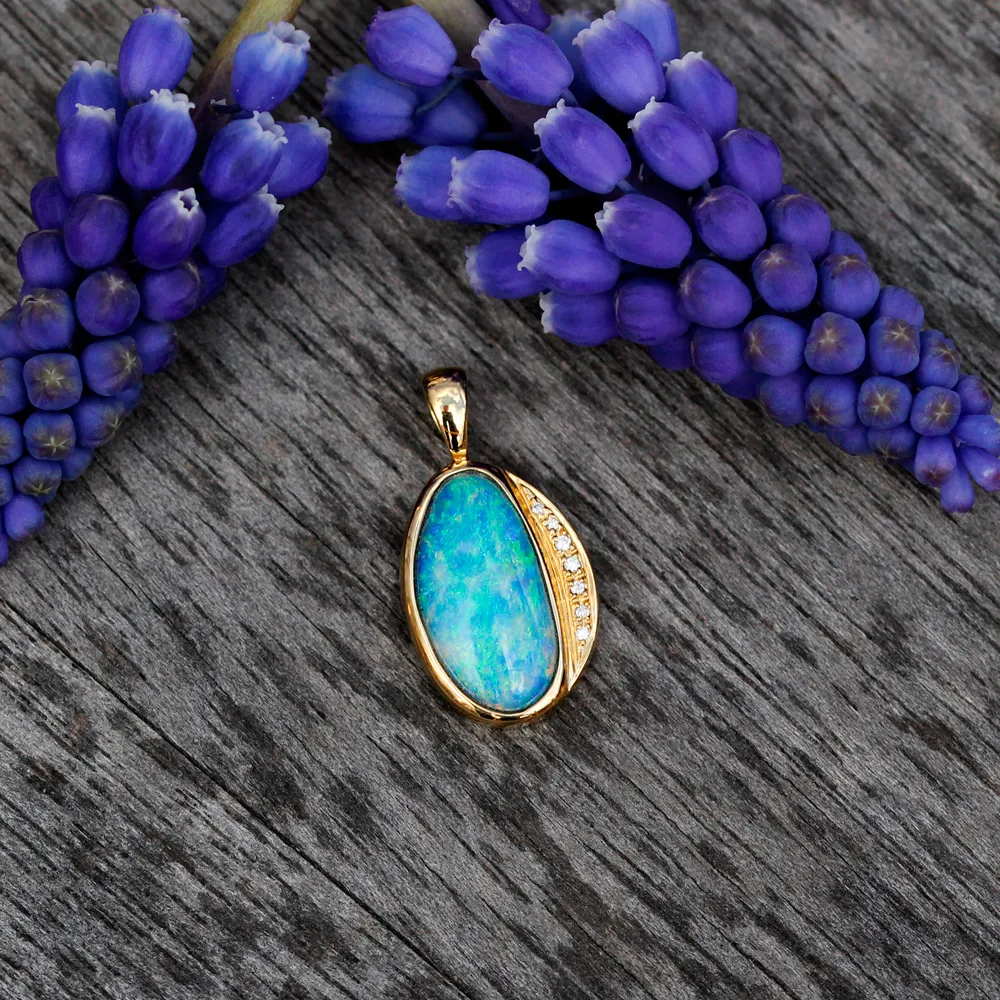 14K Yellow Gold, Shell Opal, and Diamond Pendant