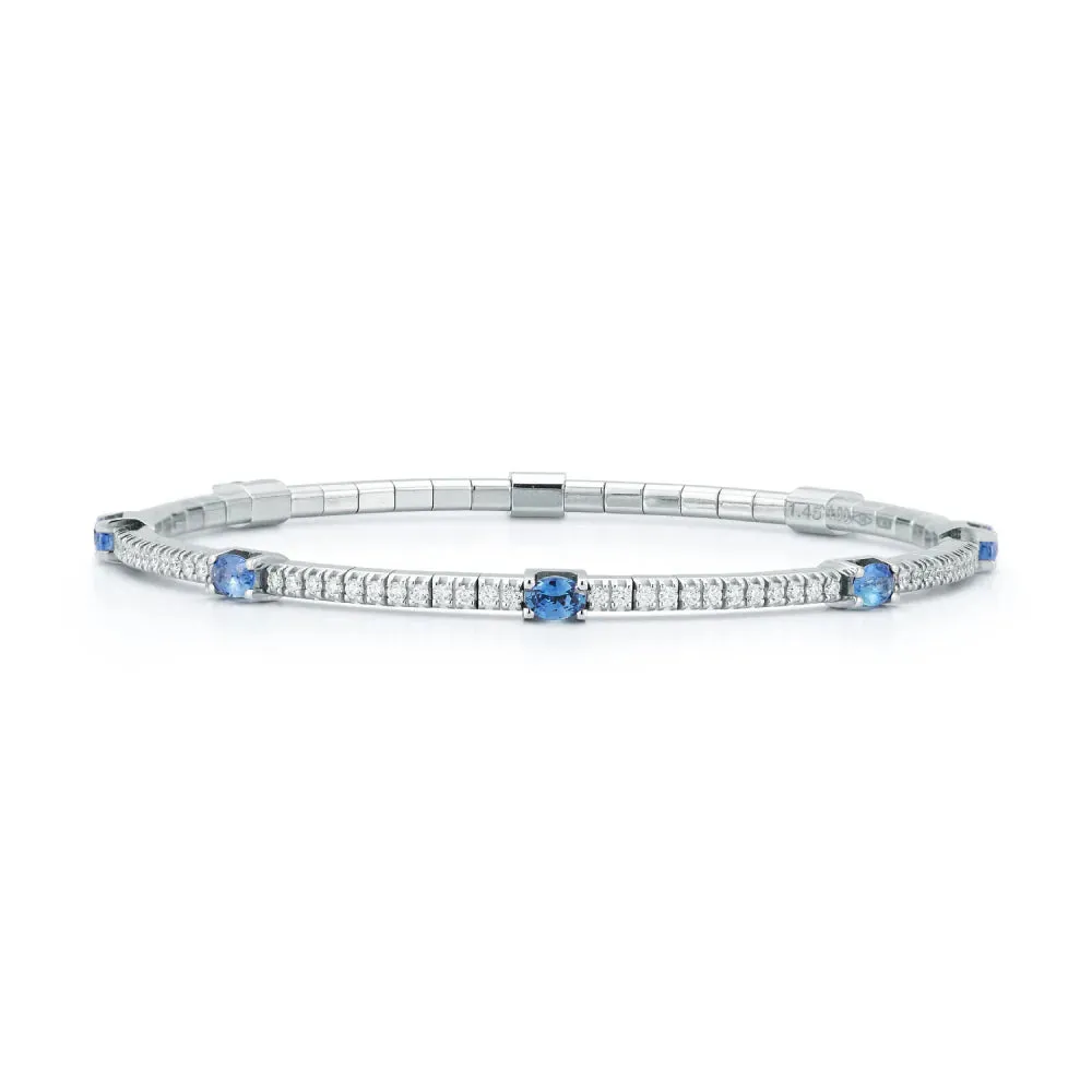 2.45CT Diamond and Oval Blue Sapphire Stretch Bracelet