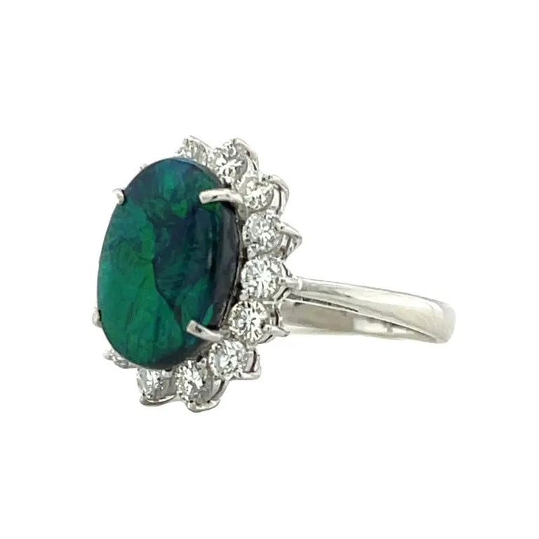 2.96 Carat Black Opal and Diamond Ring in Platinum