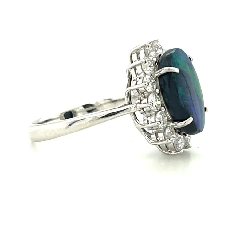 2.96 Carat Black Opal and Diamond Ring in Platinum