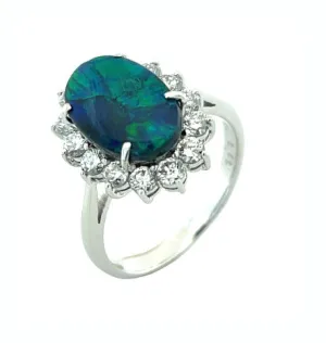 2.96 Carat Black Opal and Diamond Ring in Platinum