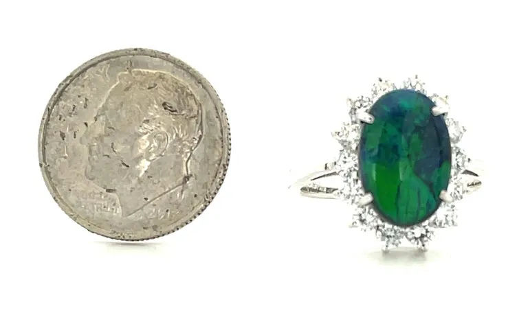 2.96 Carat Black Opal and Diamond Ring in Platinum