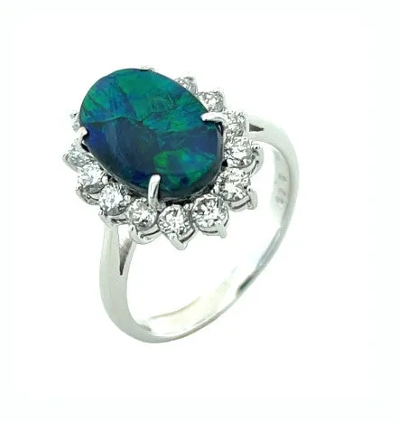 2.96 Carat Black Opal and Diamond Ring in Platinum