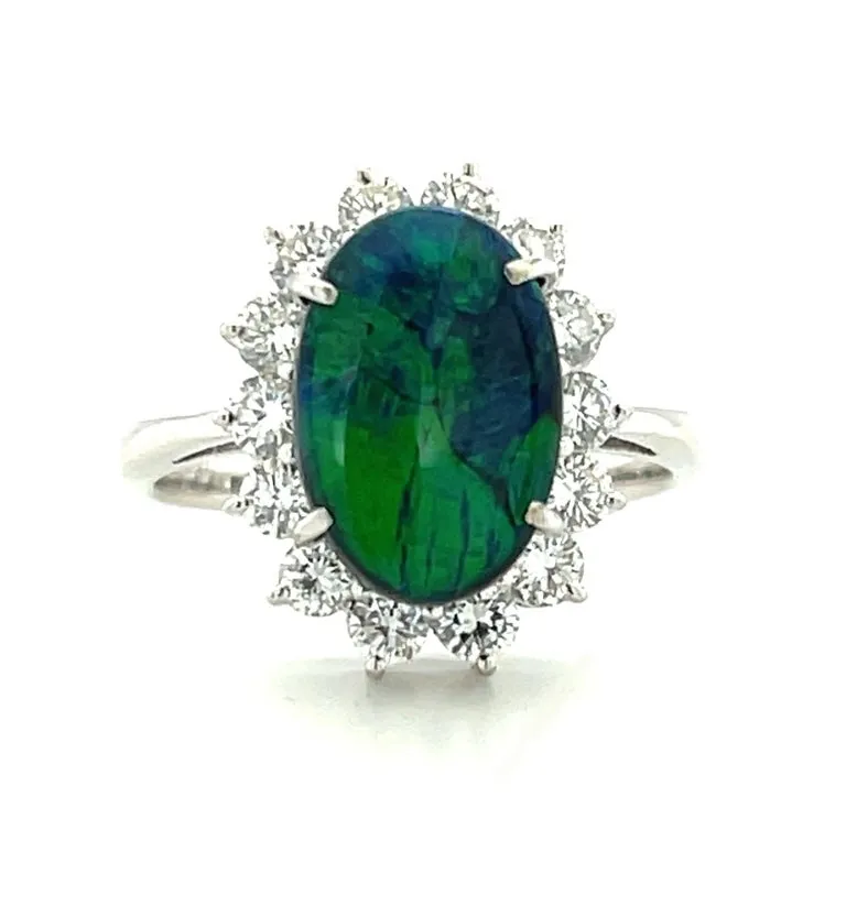 2.96 Carat Black Opal and Diamond Ring in Platinum