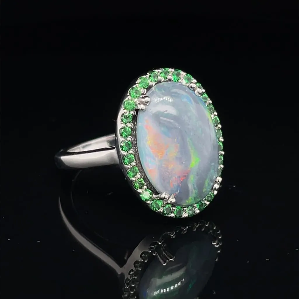 AMAZING OPAL AND TSAVORITE SET IN 14 KARAT WHITE GOLD AT REGARD JEWELRY IN AUSTIN, TEXAS