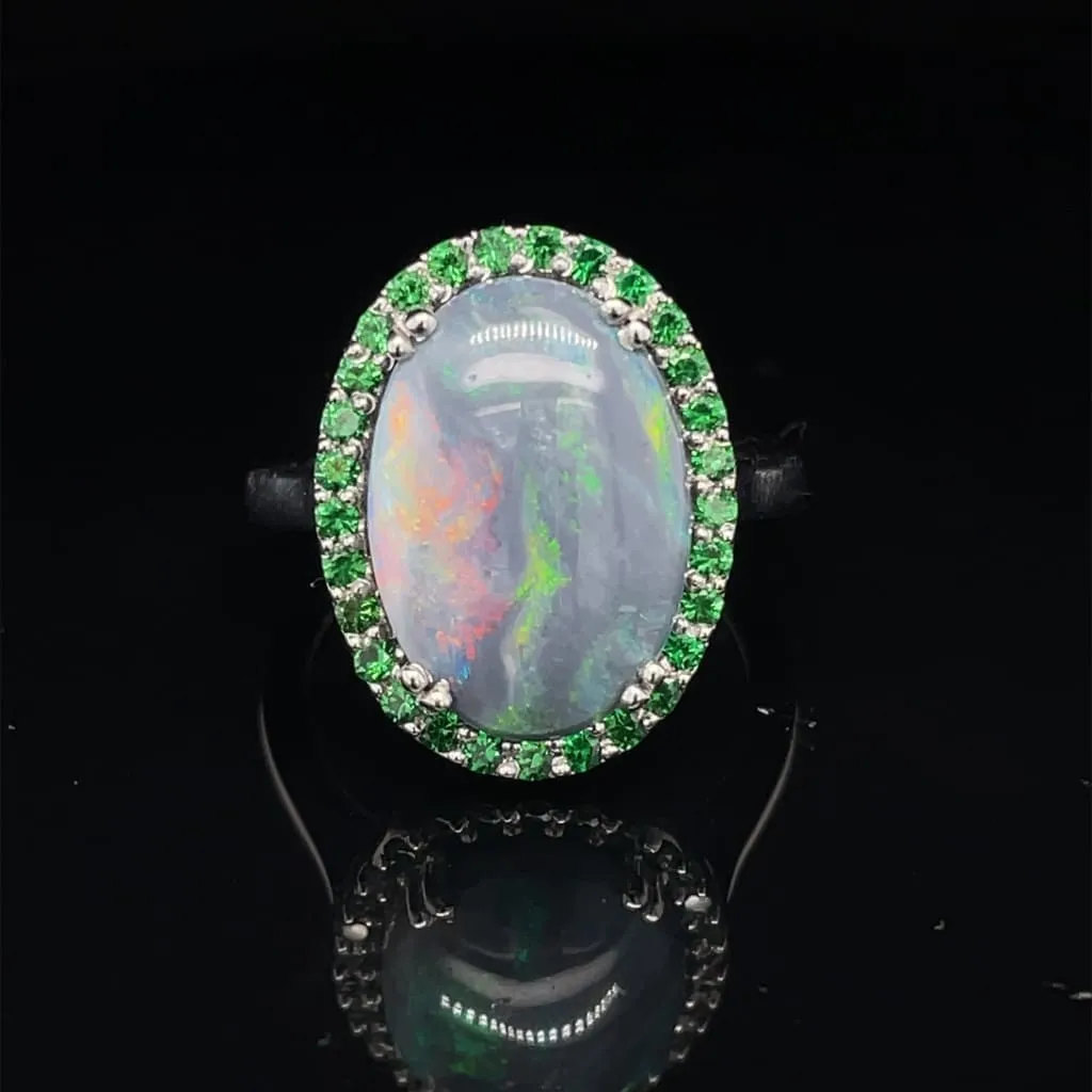AMAZING OPAL AND TSAVORITE SET IN 14 KARAT WHITE GOLD AT REGARD JEWELRY IN AUSTIN, TEXAS