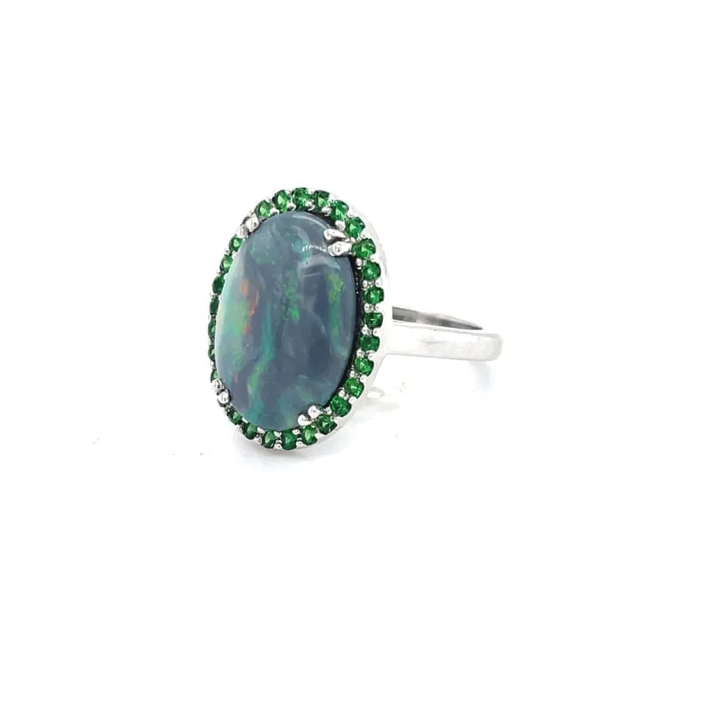 AMAZING OPAL AND TSAVORITE SET IN 14 KARAT WHITE GOLD AT REGARD JEWELRY IN AUSTIN, TEXAS