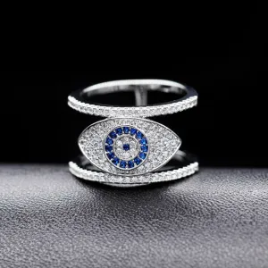 Beautiful Blue Evil Eye Rings for Women Cubic Zirconia Female Ring with an Eye