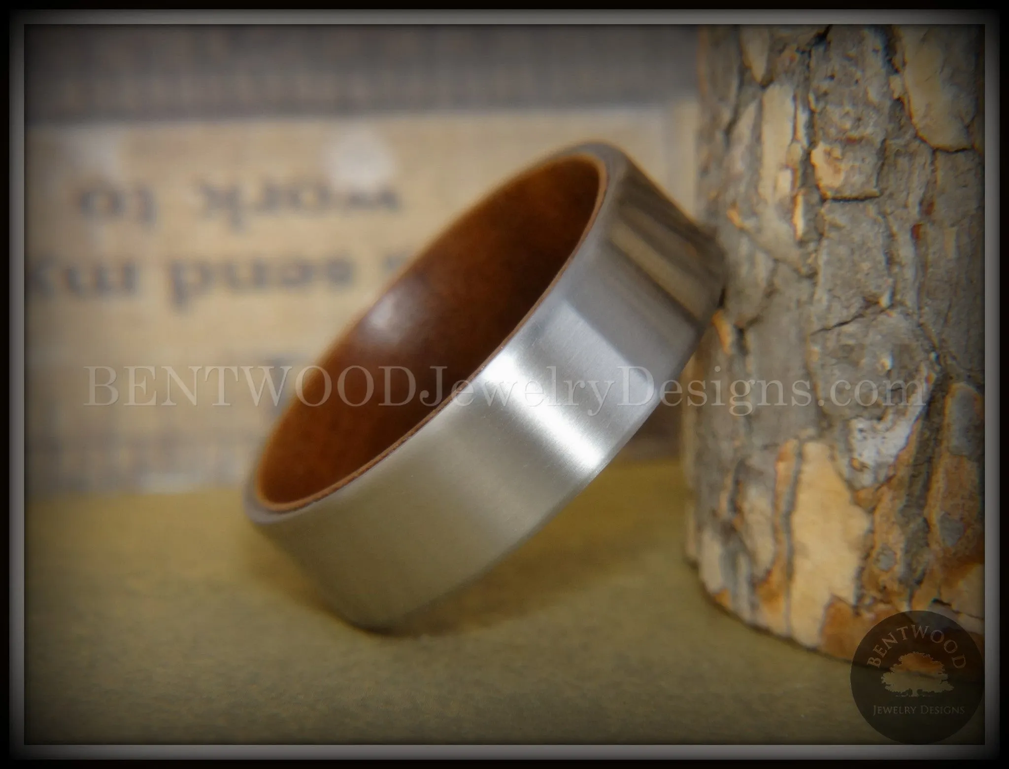 Bentwood Walnut Core Ring and Surgical Grade Hypo-Allergenic Stainless Steel Exterior