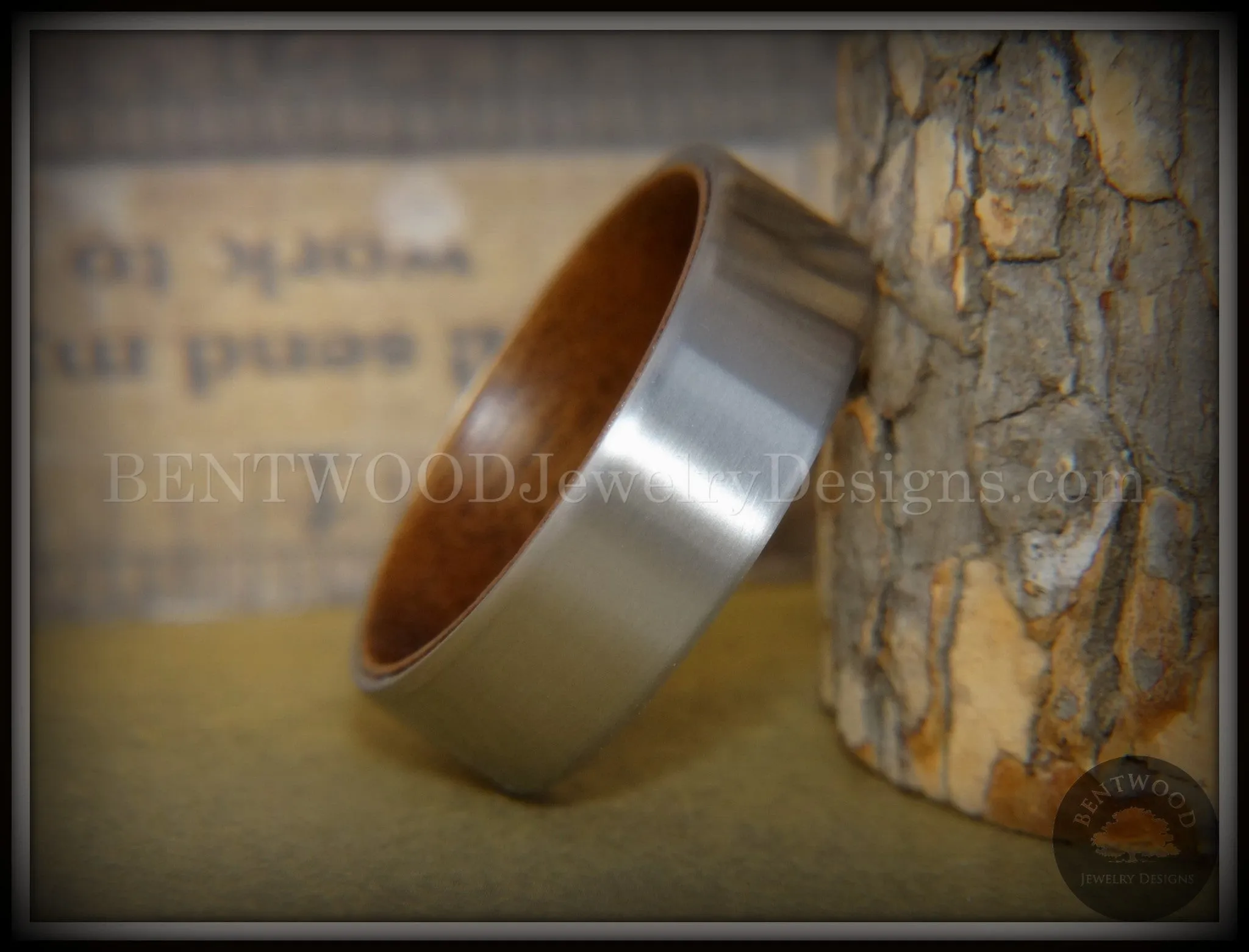 Bentwood Walnut Core Ring and Surgical Grade Hypo-Allergenic Stainless Steel Exterior