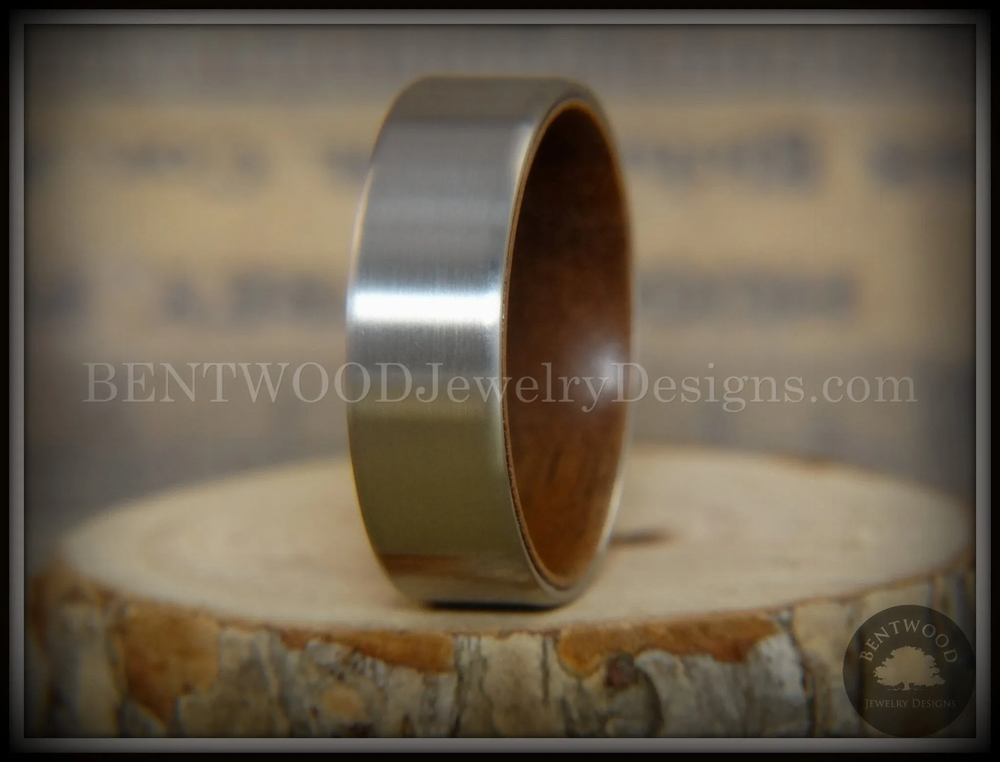 Bentwood Walnut Core Ring and Surgical Grade Hypo-Allergenic Stainless Steel Exterior