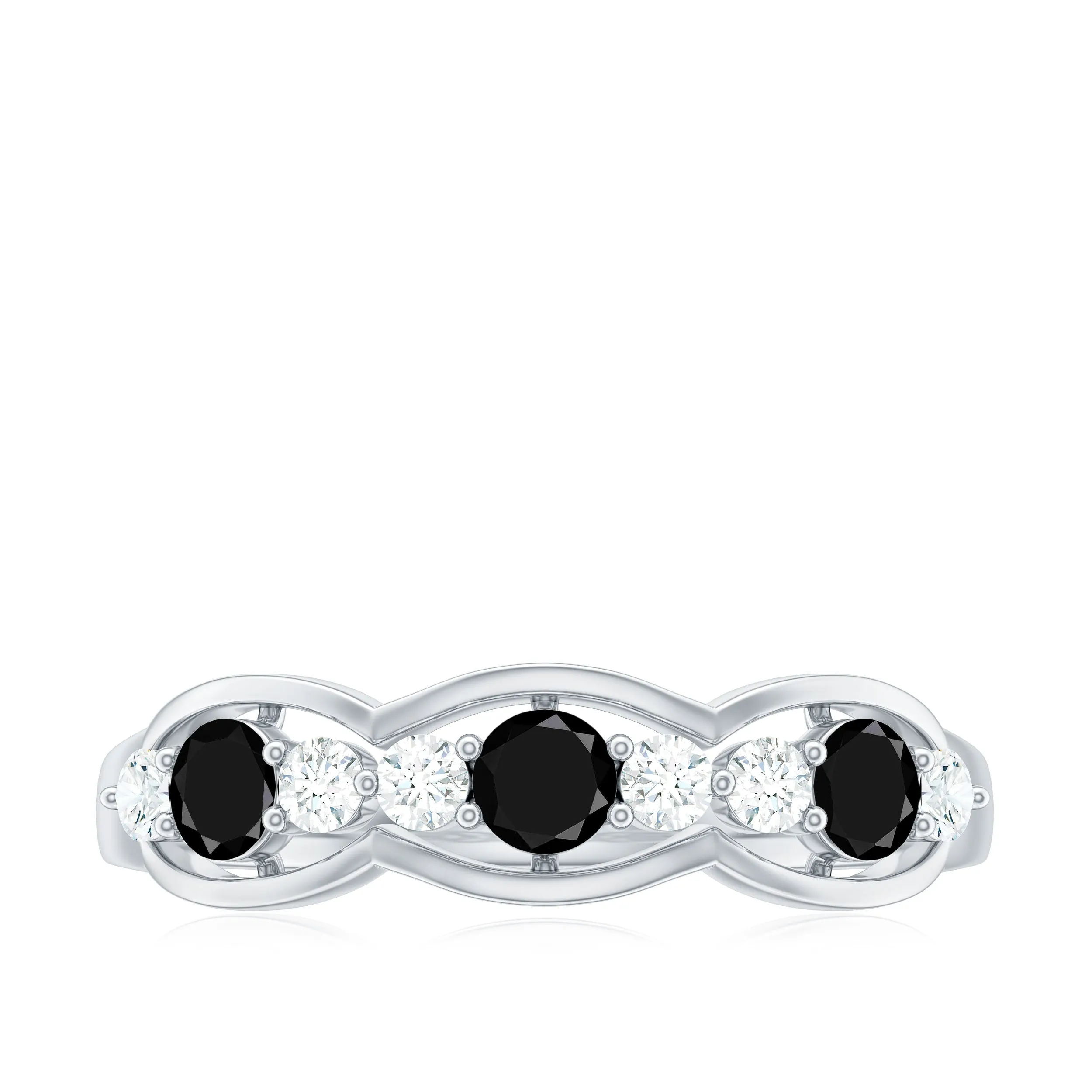 Black Onyx and Diamond Half Eternity Band Ring