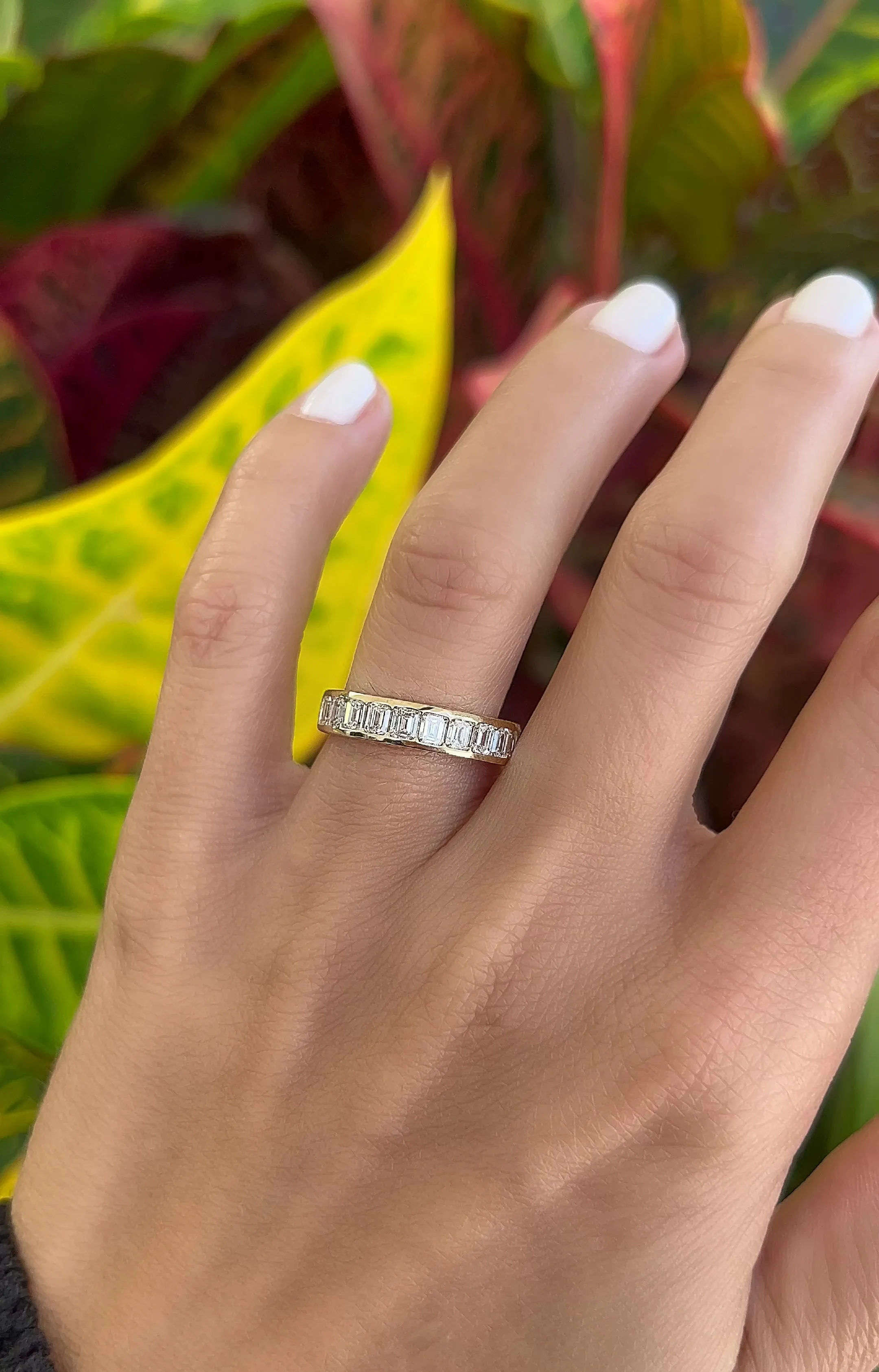 Channel Set Emerald Diamond Band