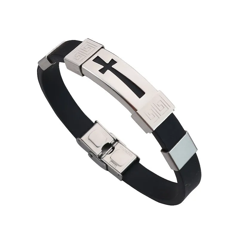 Cross Shaped Titanium Steel Boys Bracelet for Men | Metal