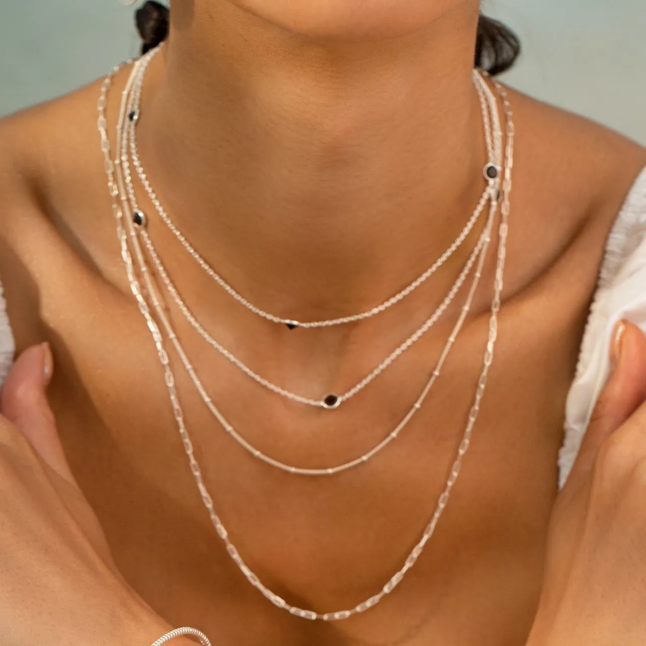 Dew Drops Dotted Garnet Long Necklace Gold