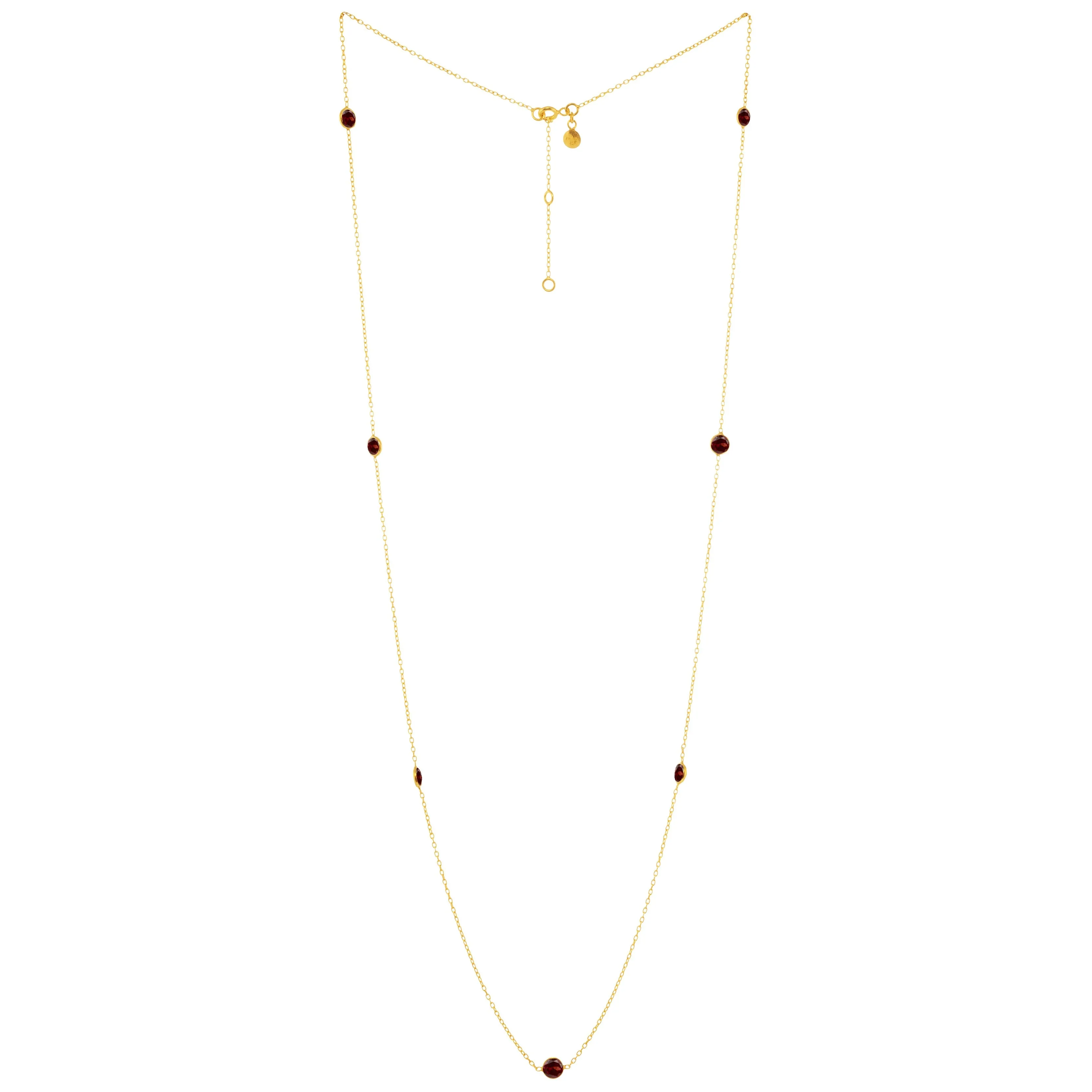 Dew Drops Dotted Garnet Long Necklace Gold