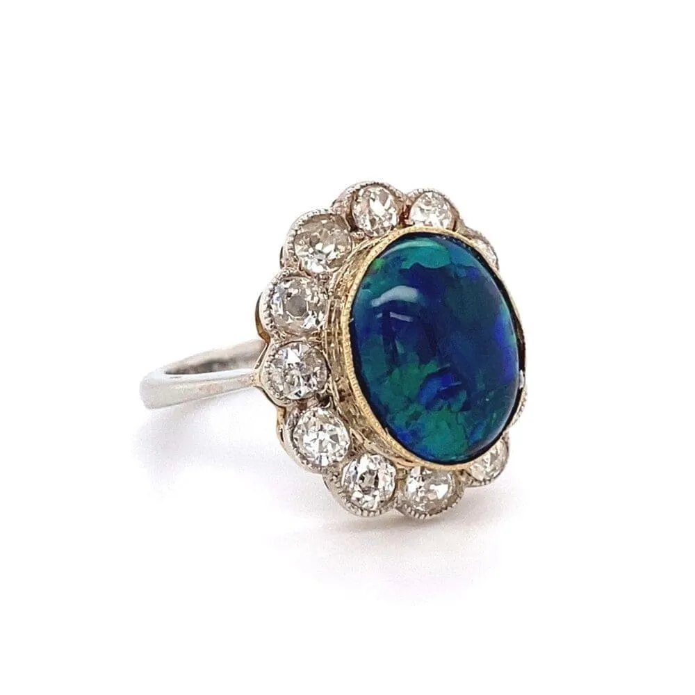 Edwardian 4.50ct Oval Black Opal & 1.44tcw Diamond Ring, s6 at Regard Jewelry in Austin, Texas