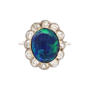 Edwardian 4.50ct Oval Black Opal & 1.44tcw Diamond Ring, s6 at Regard Jewelry in Austin, Texas