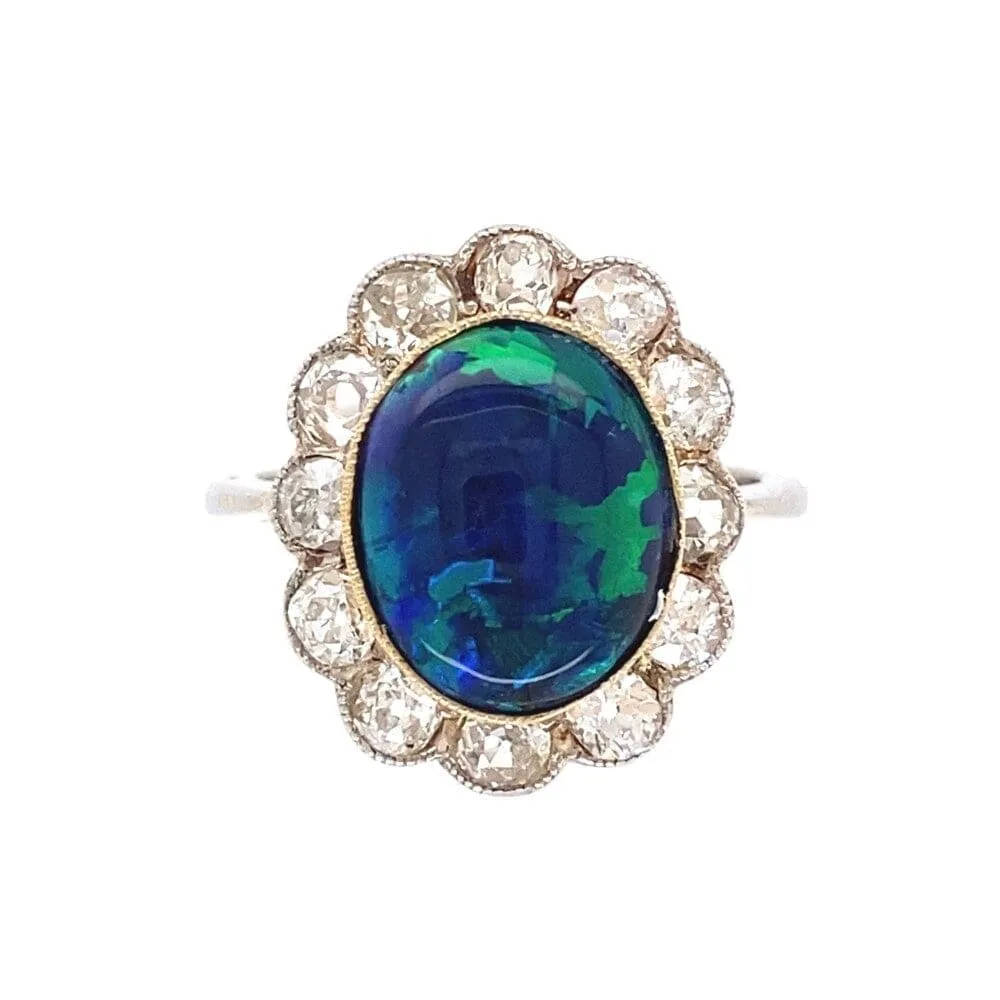 Edwardian 4.50ct Oval Black Opal & 1.44tcw Diamond Ring, s6 at Regard Jewelry in Austin, Texas