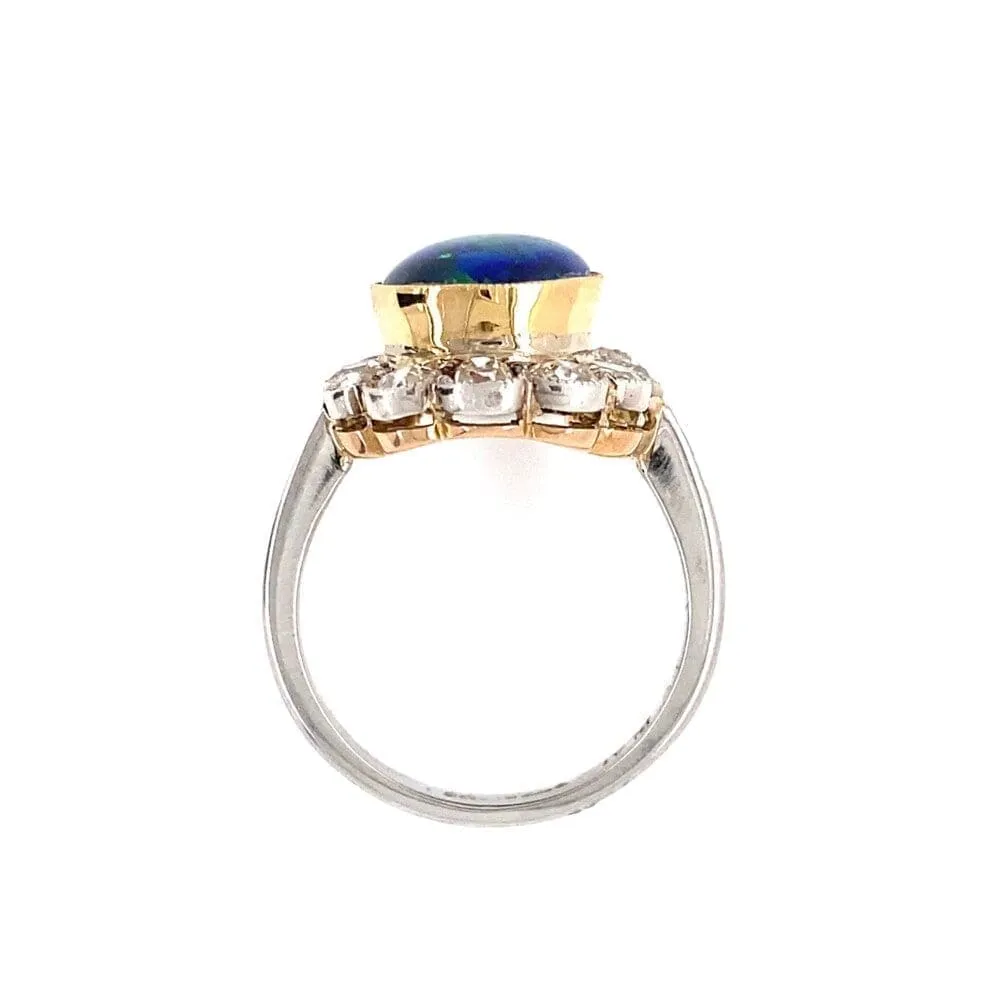 Edwardian 4.50ct Oval Black Opal & 1.44tcw Diamond Ring, s6 at Regard Jewelry in Austin, Texas