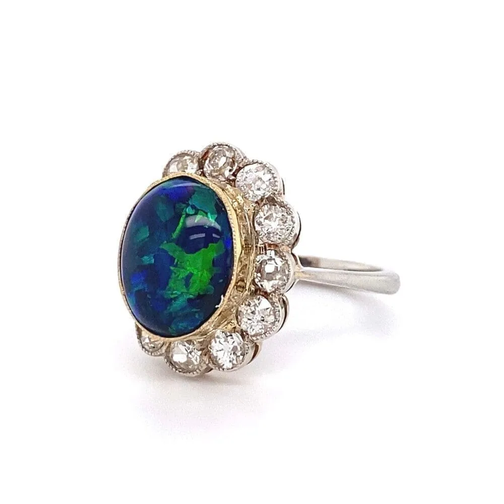Edwardian 4.50ct Oval Black Opal & 1.44tcw Diamond Ring, s6 at Regard Jewelry in Austin, Texas