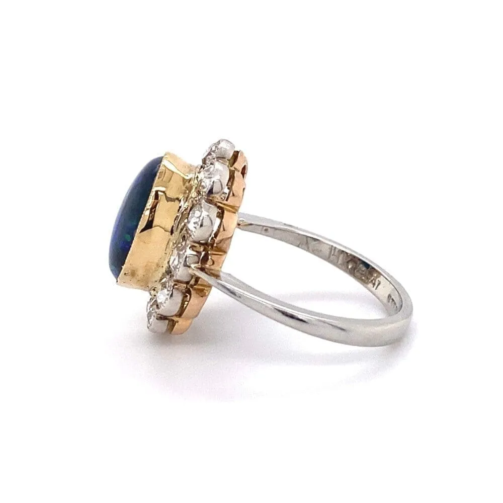 Edwardian 4.50ct Oval Black Opal & 1.44tcw Diamond Ring, s6 at Regard Jewelry in Austin, Texas