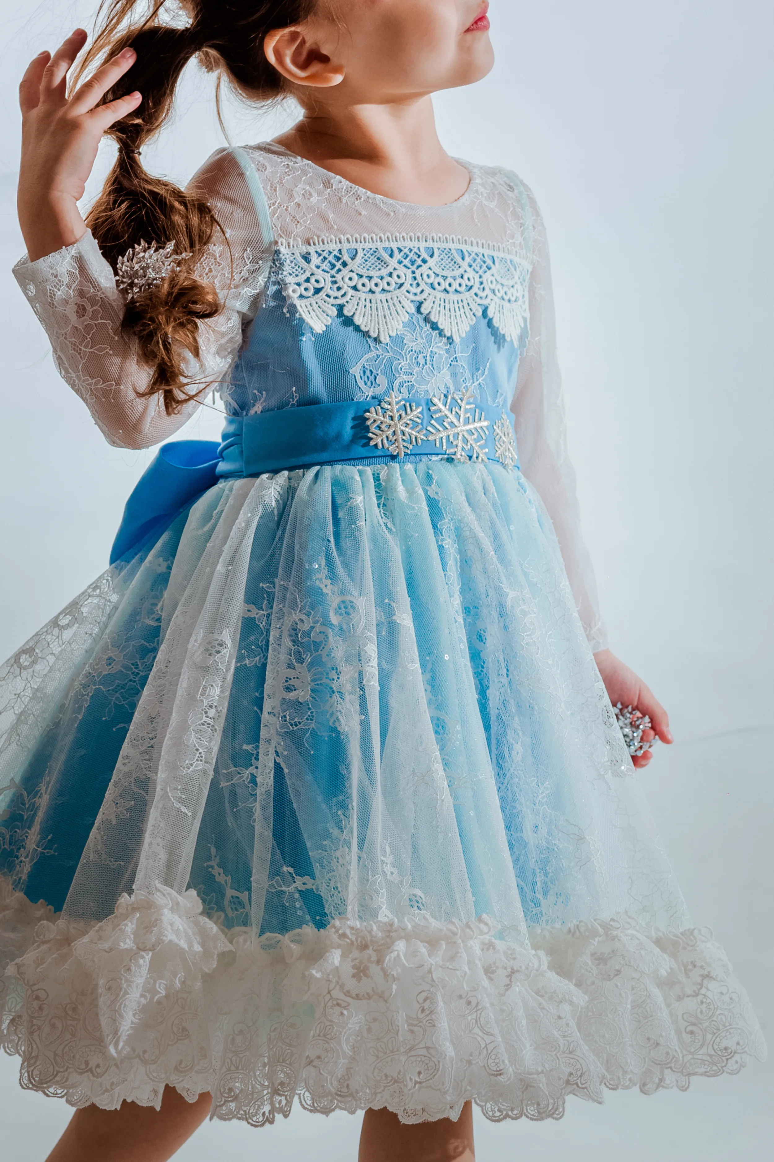 Elsa Long Sleeves Lace Dress (Blue/ Pink/ White)