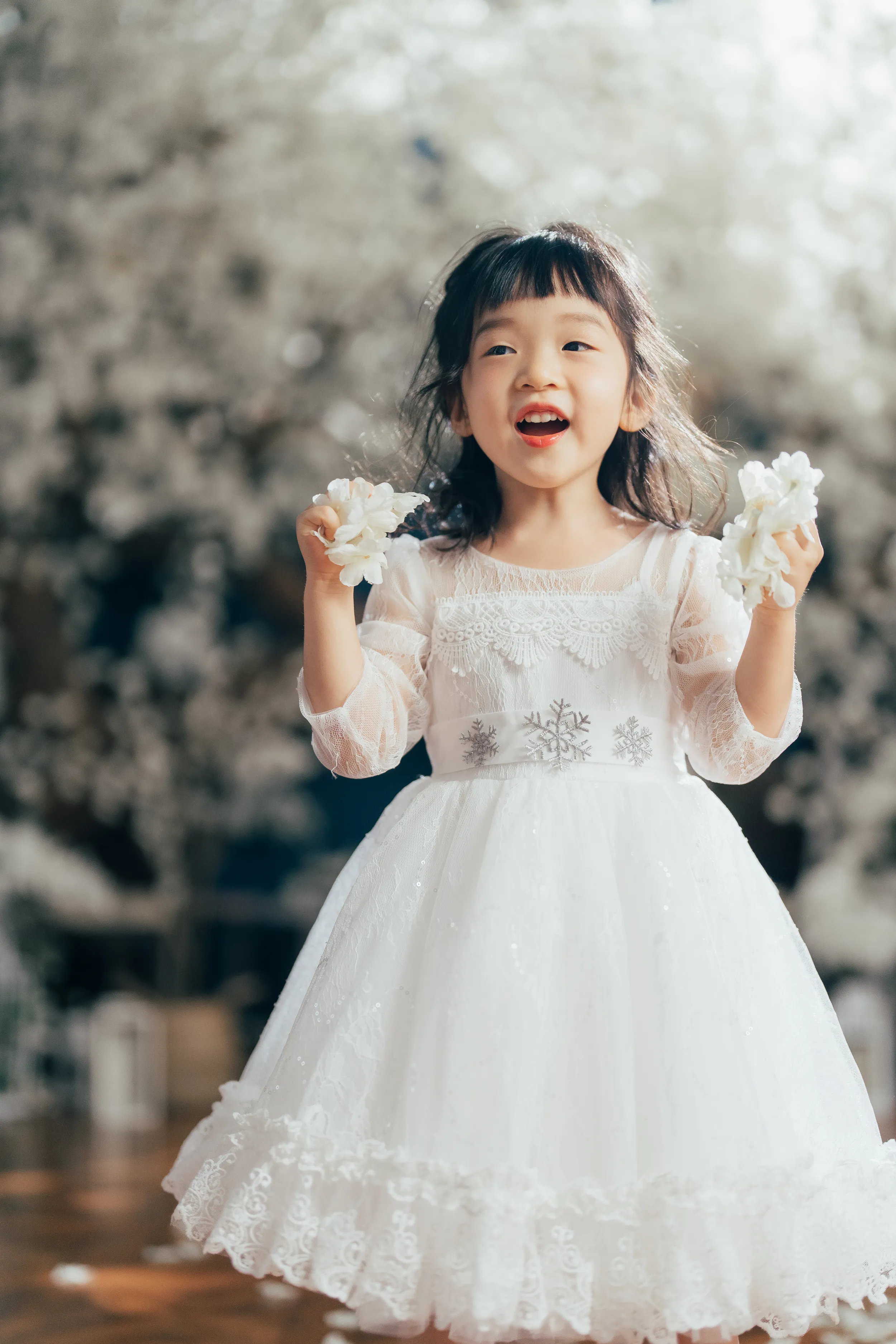 Elsa Long Sleeves Lace Dress (Blue/ Pink/ White)