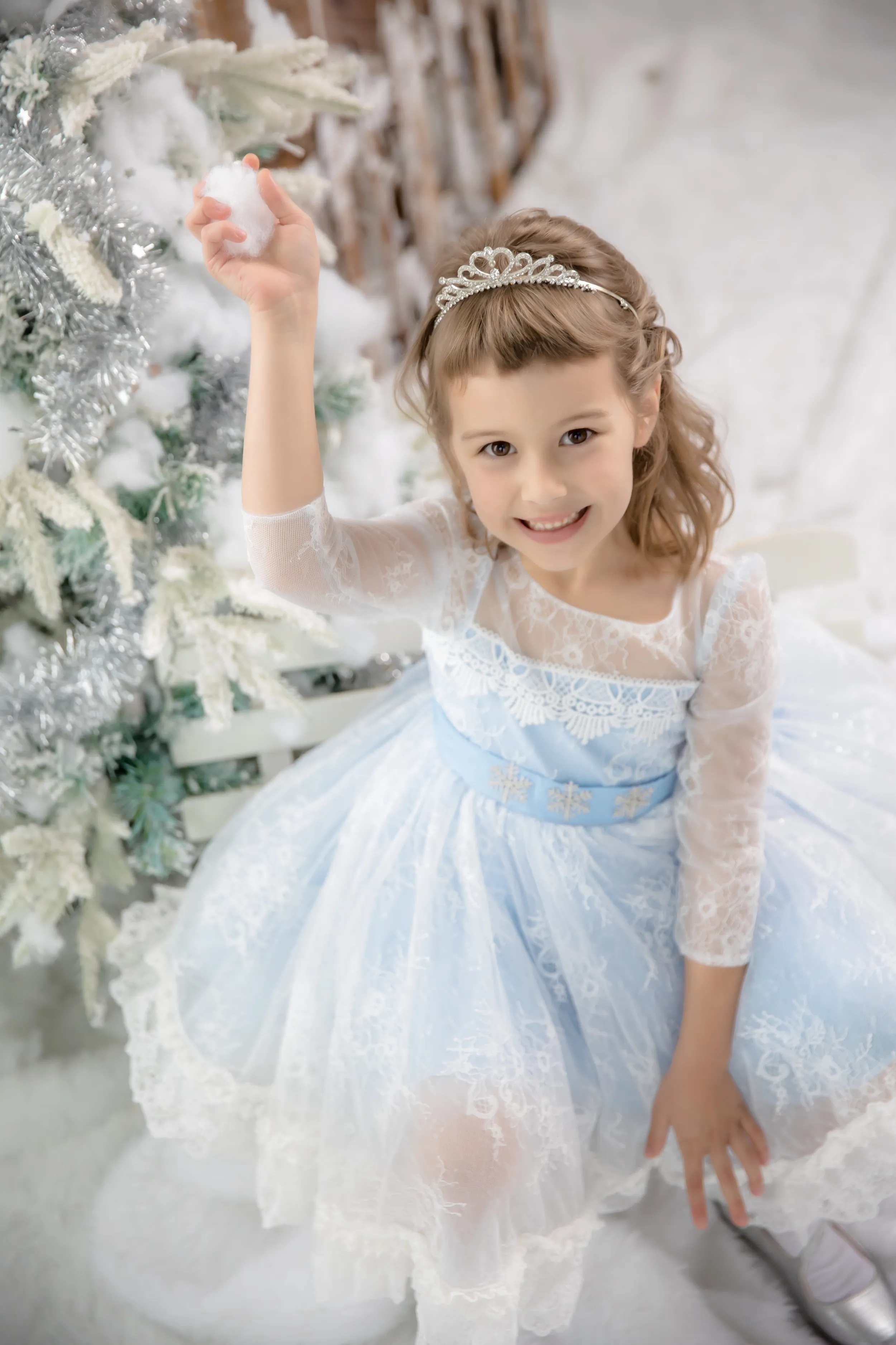 Elsa Long Sleeves Lace Dress (Blue/ Pink/ White)