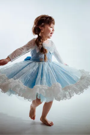 Elsa Long Sleeves Lace Dress (Blue/ Pink/ White)