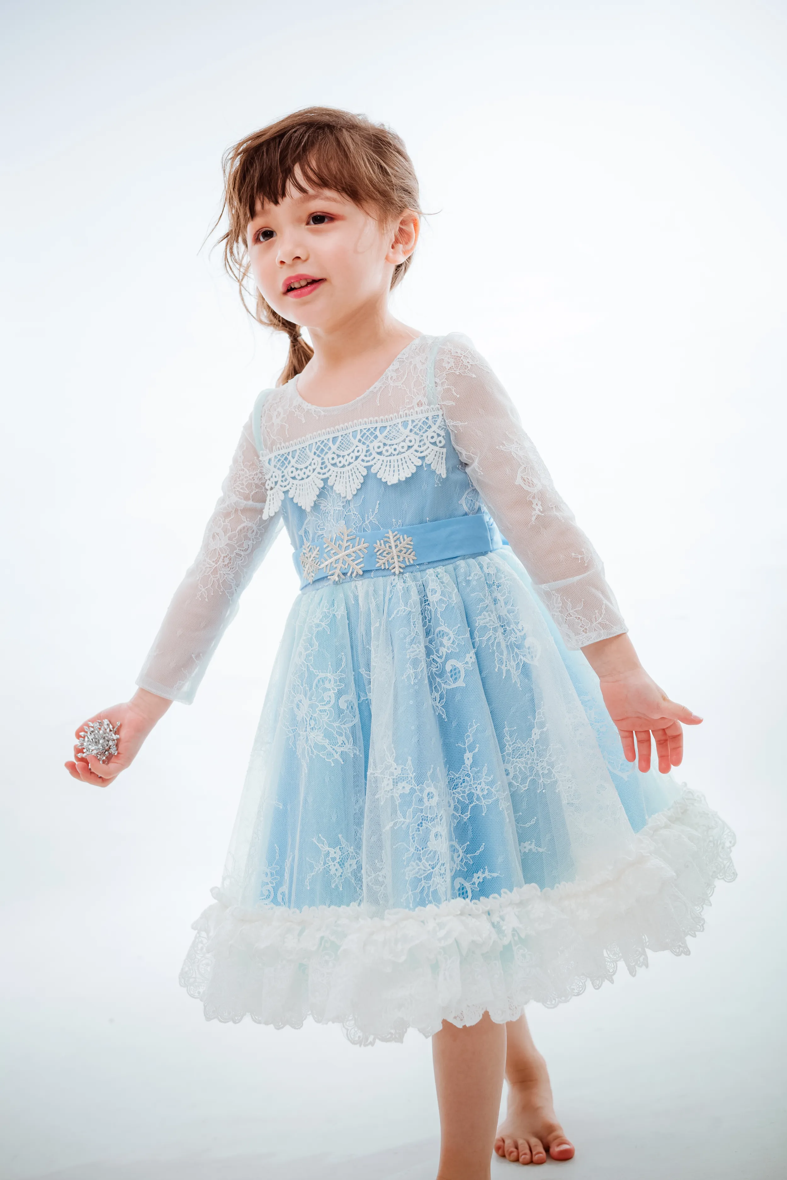 Elsa Long Sleeves Lace Dress (Blue/ Pink/ White)