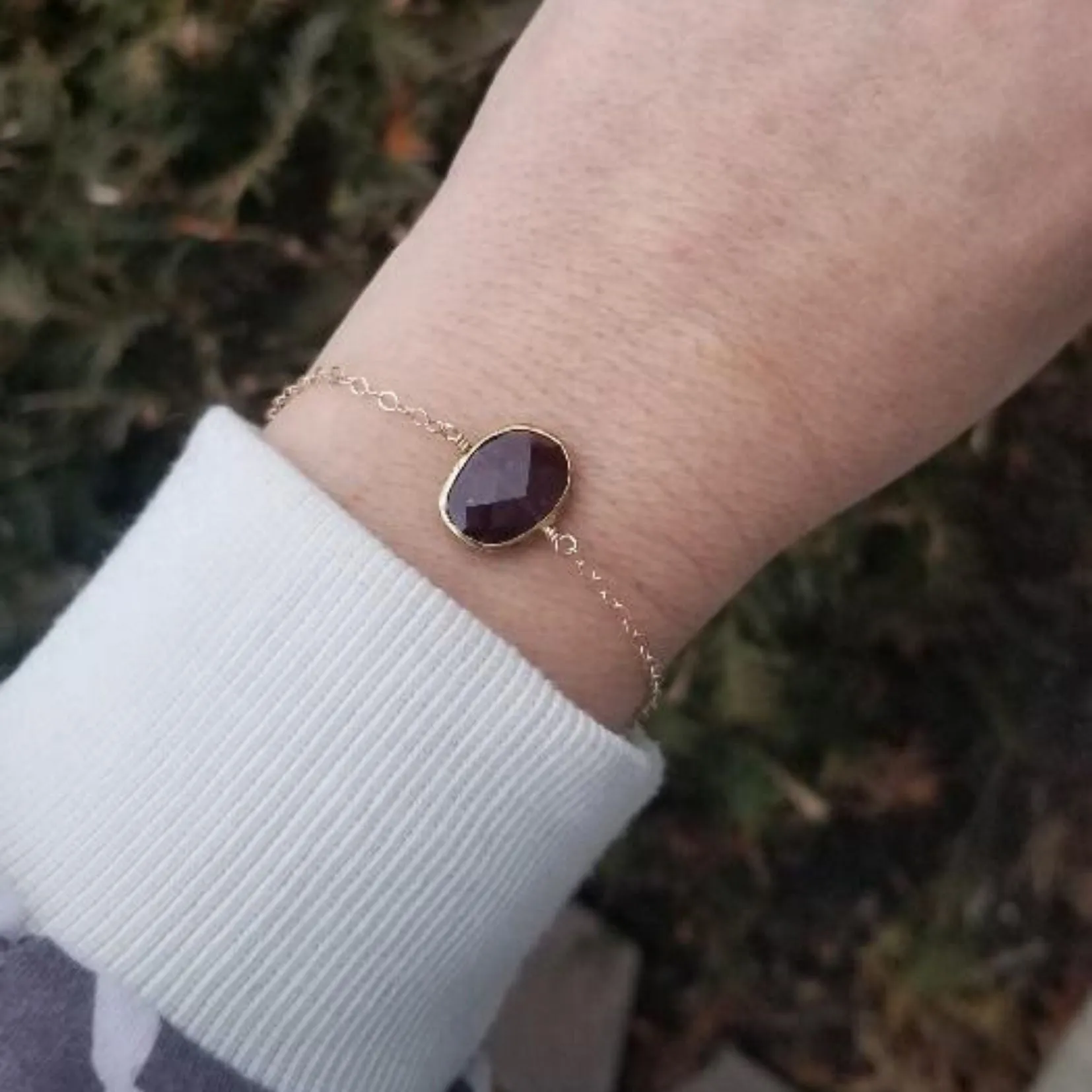 Gold Garnet Bracelet, January Birthstone Bracelet