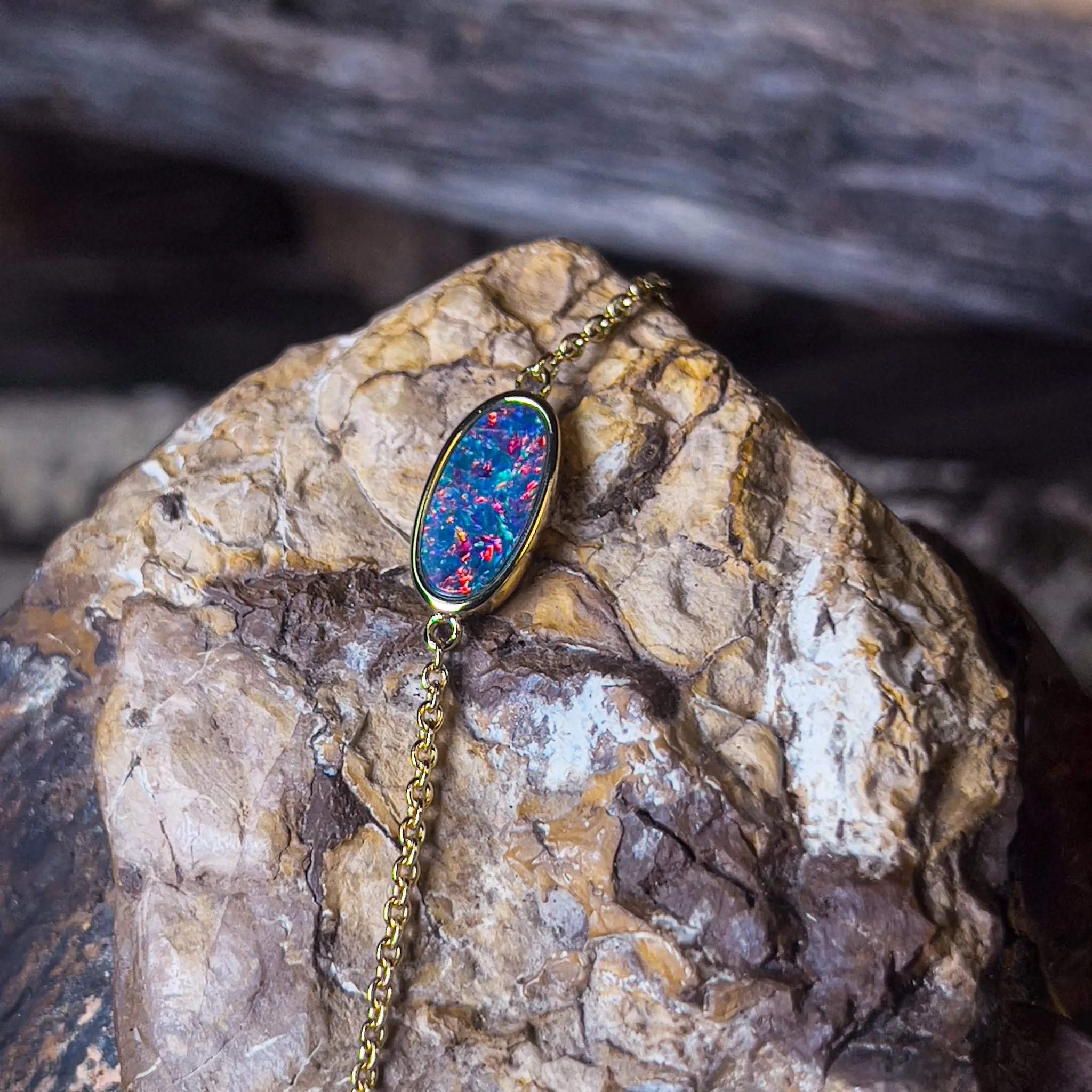 Gold Plated Sterling Silver Opal doublet bracelet 15cm