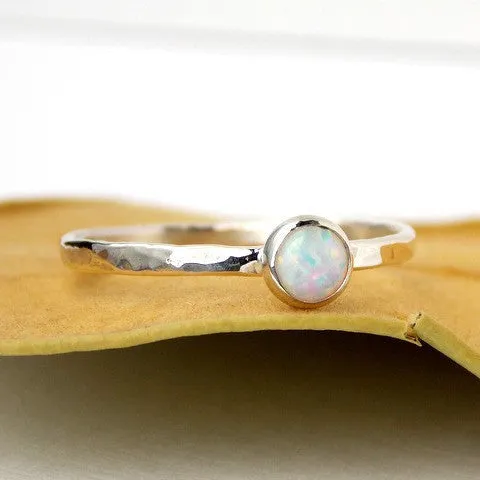 Hammered Band Opal Cab Ring - Sterling Silver