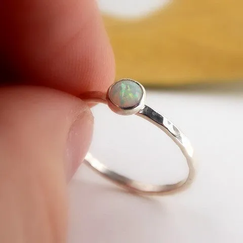 Hammered Band Opal Cab Ring - Sterling Silver