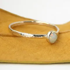 Hammered Band Opal Cab Ring - Sterling Silver