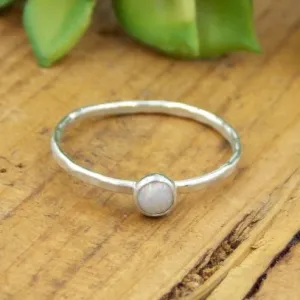 Hammered Band Opal Cab Ring - Sterling Silver