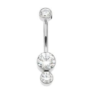 Industrial Strength Titanium Gemini Navel Bar with Clear Swarovski Gems