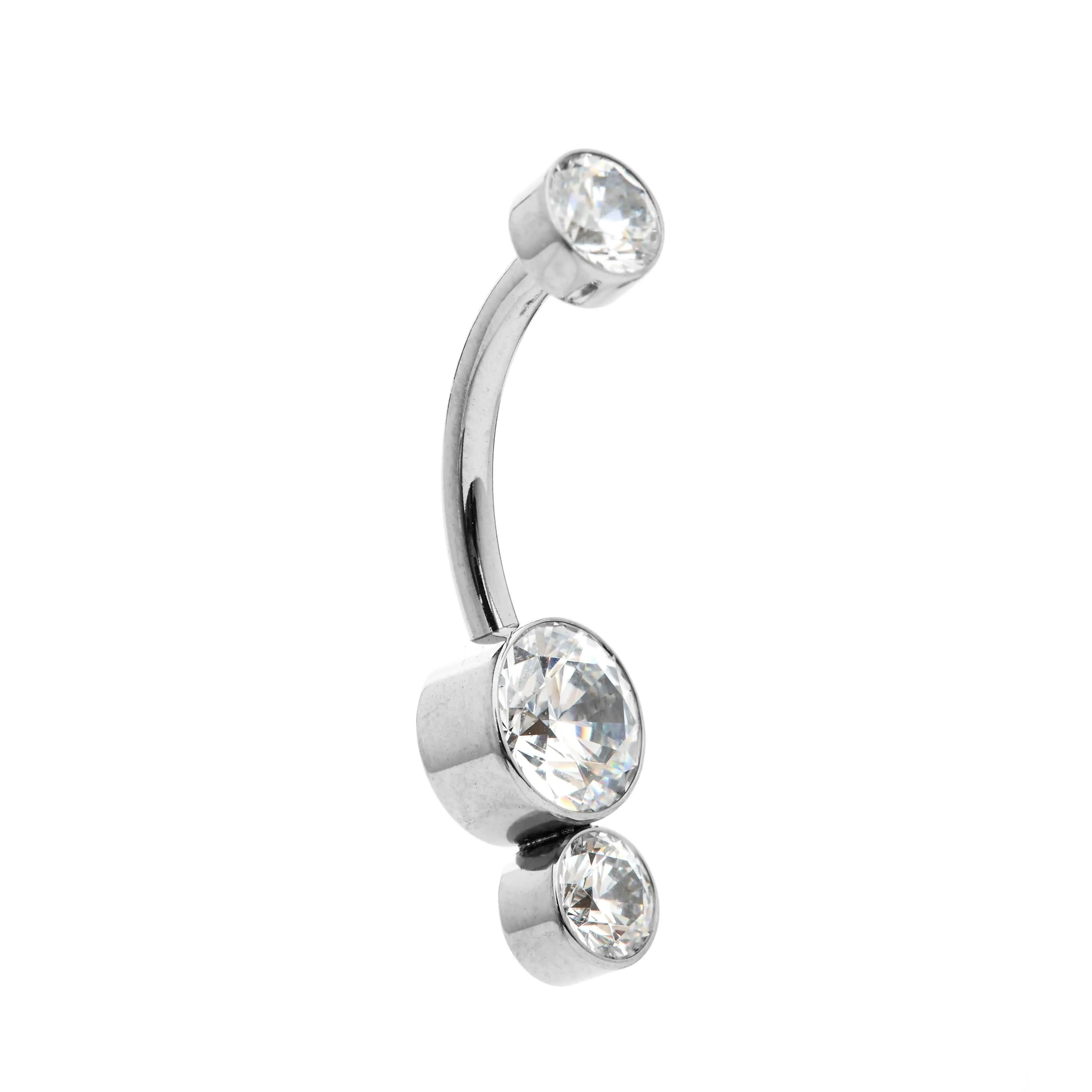 Industrial Strength Titanium Gemini Navel Bar with Clear Swarovski Gems