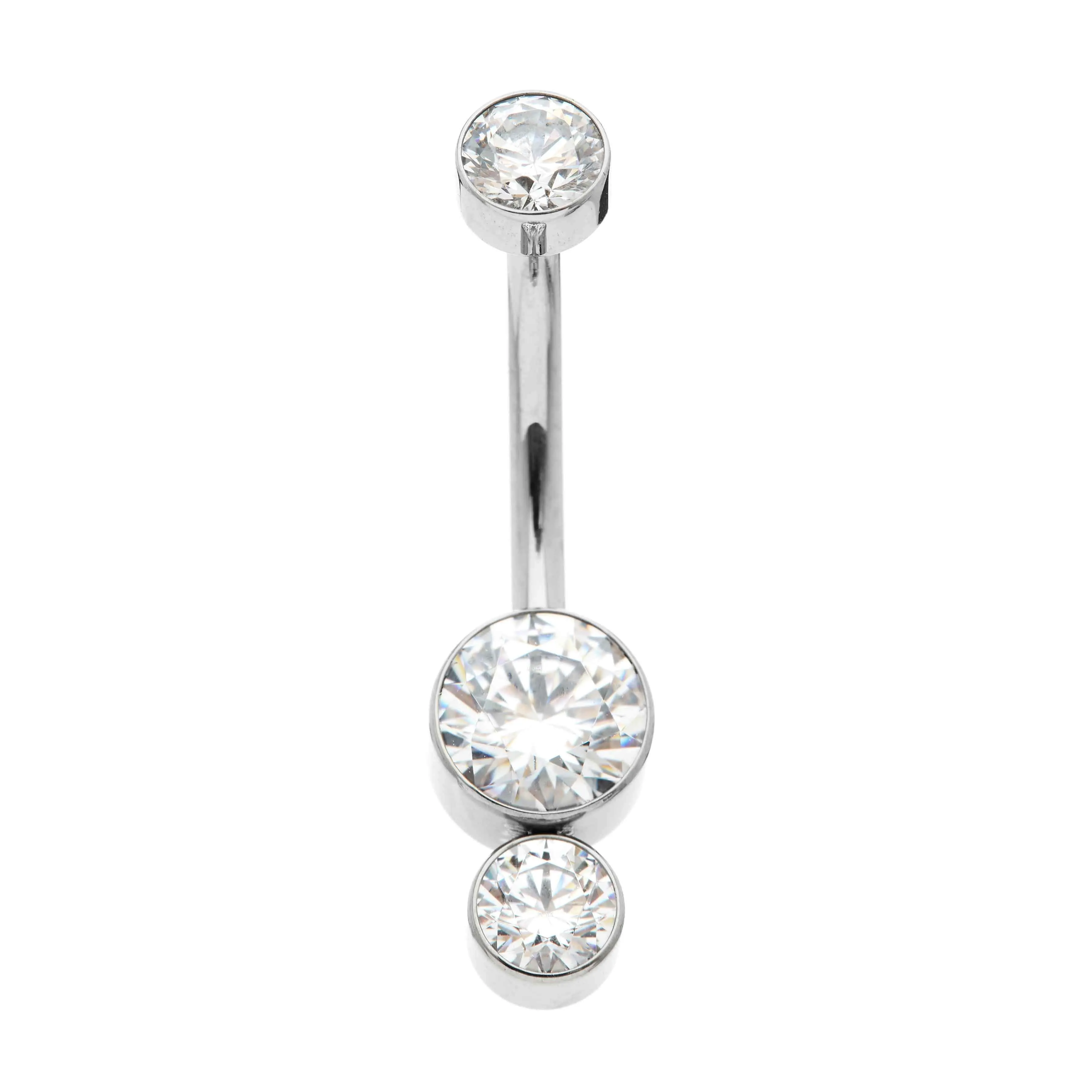 Industrial Strength Titanium Gemini Navel Bar with Clear Swarovski Gems
