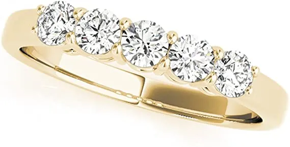 JewelMore 1/2 Carat TW Five Stone Diamond Wedding Band in 14K Yellow Gold (H-I-J/ I2-I3)