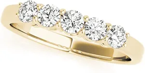 JewelMore 1/2 Carat TW Five Stone Diamond Wedding Band in 14K Yellow Gold (H-I-J/ I2-I3)