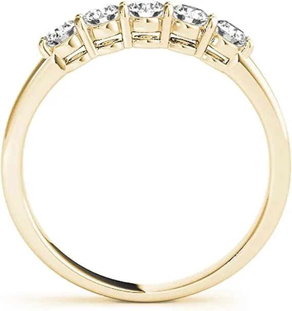 JewelMore 1/2 Carat TW Five Stone Diamond Wedding Band in 14K Yellow Gold (H-I-J/ I2-I3)