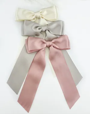 Long Satin Bow - Barrette or Standard Clip