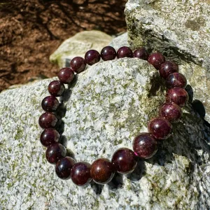 Natural Garnet 8mm Bead Bracelet with Stretch Band | Elegant and Healing Jewelry | Handmade Stone Bracelet