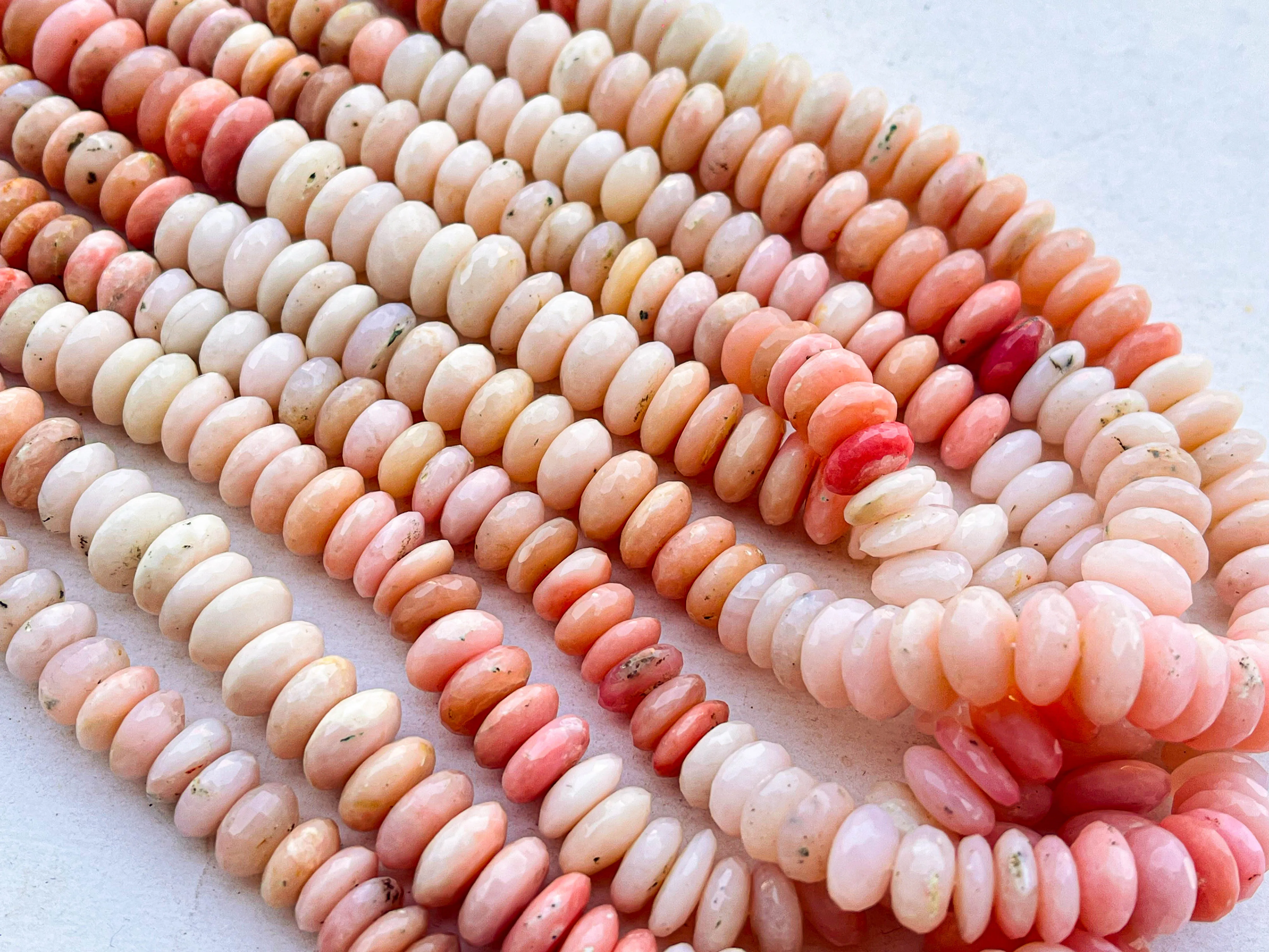 Natural Pink Peruvian Opal Micro Faceted German Cut Rondelle Beads