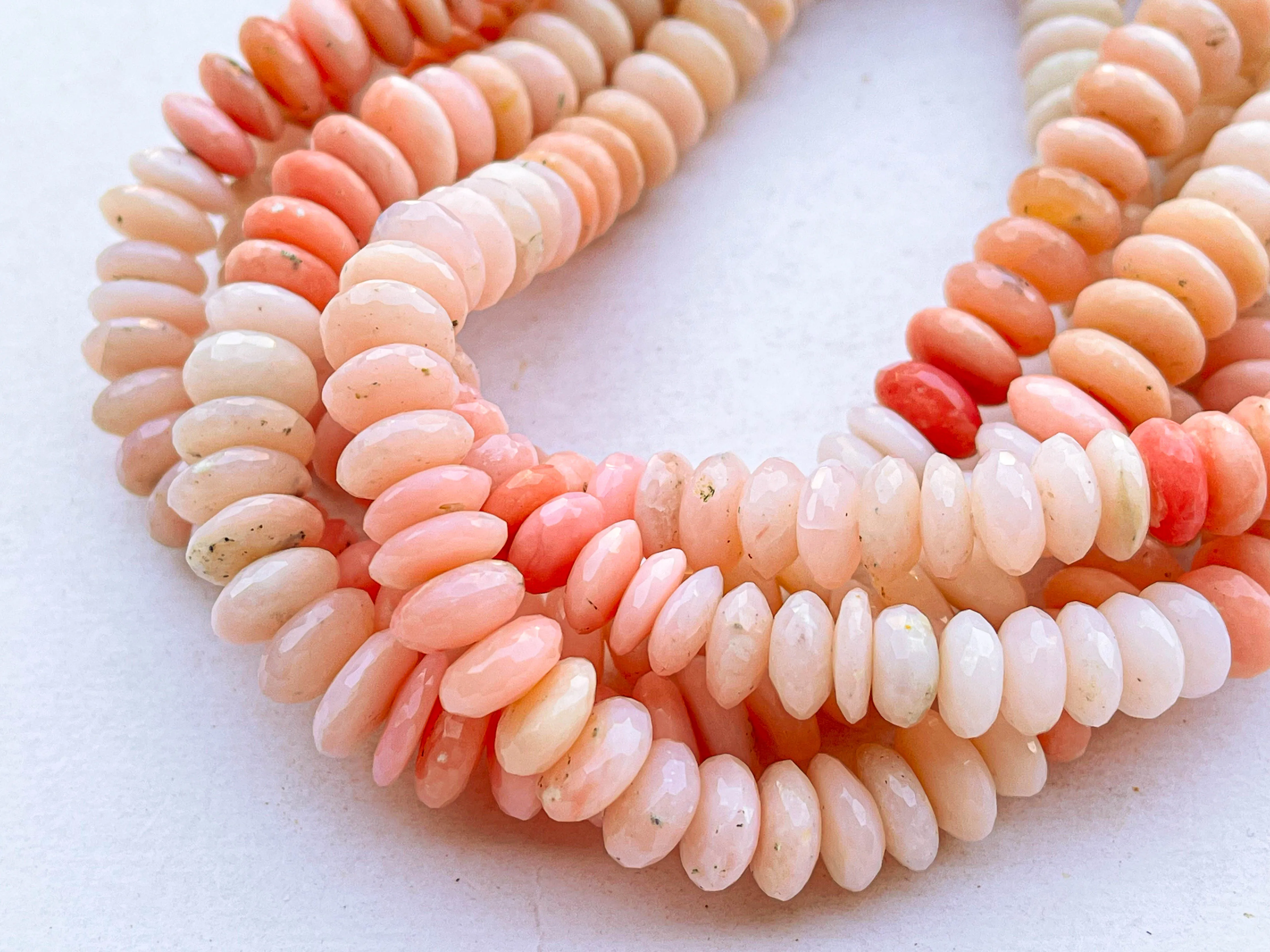 Natural Pink Peruvian Opal Micro Faceted German Cut Rondelle Beads