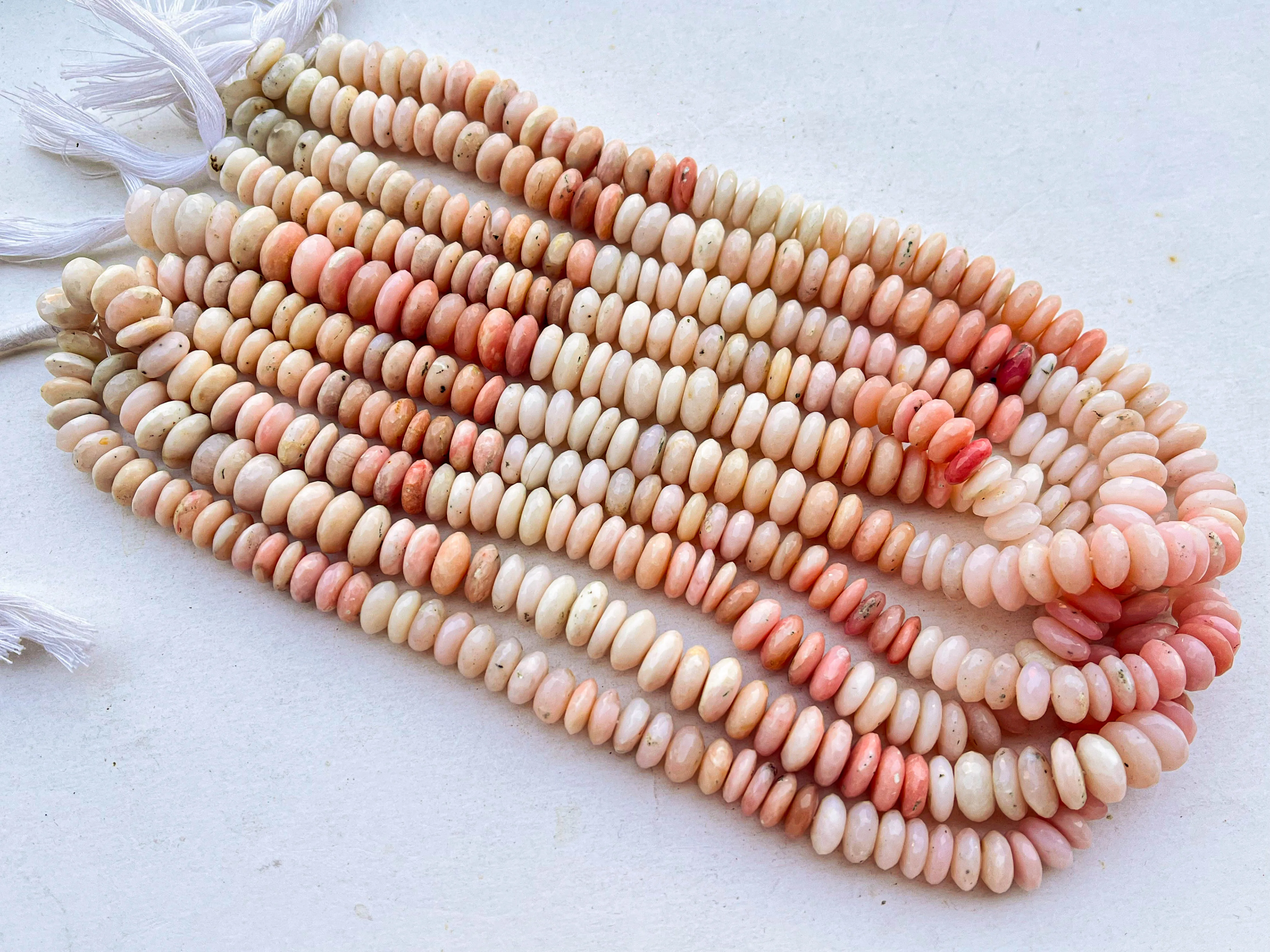 Natural Pink Peruvian Opal Micro Faceted German Cut Rondelle Beads